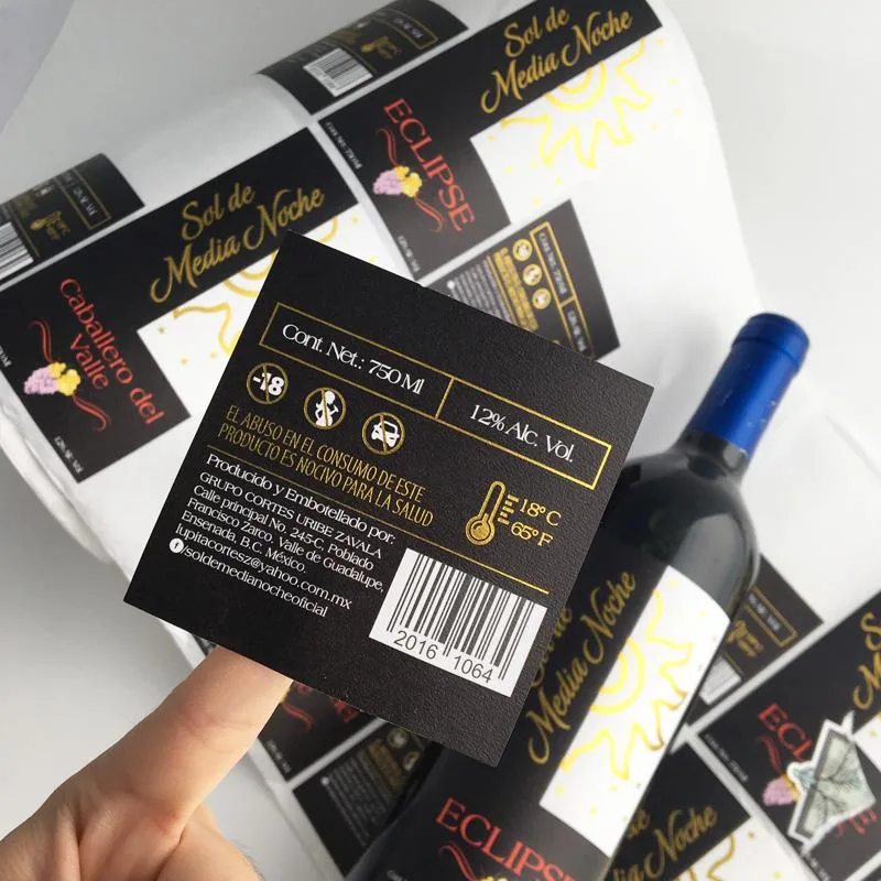 Factory Wholesale Customised Self Adhesive Waterproof Gold Foil Embossed Wine Bottle Label Sticker