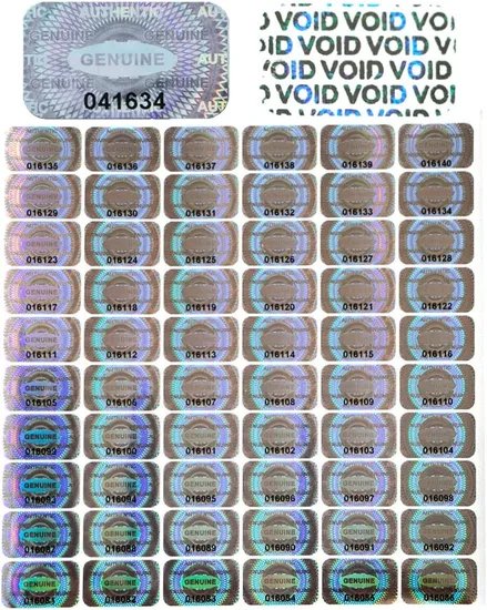 Authentic Hologram Labels Stickers Silver Transfer Tamper Evident Security Warranty Void Seals Stickers High Security Proof with Unique Sequential Serial Number 