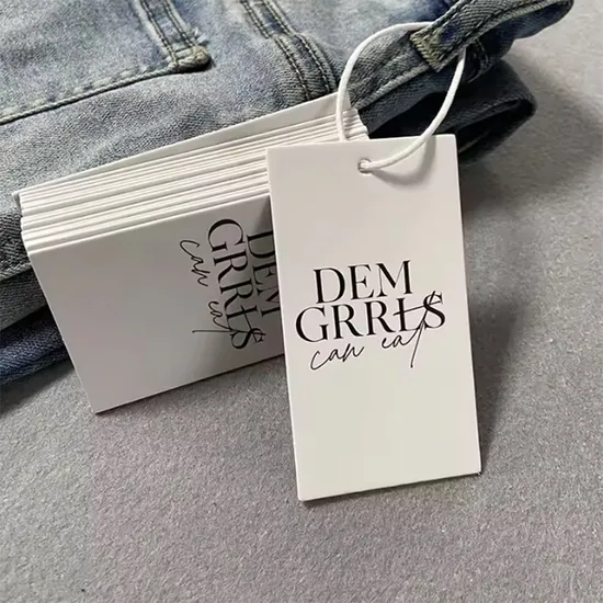 Garment Printing Hangtags Name Plastic Transparent PVC Business Black Cards Clothing Hang Tag Jeans Price Tags 