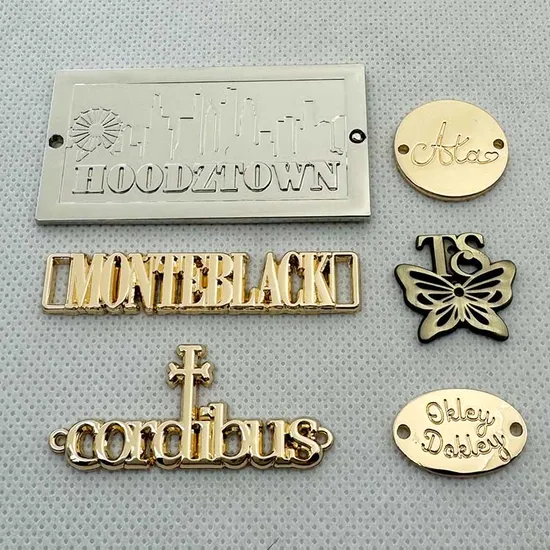 Heap Zinc Alloy Made Garment Accessories Custom Swimwear Brand Logo Engraved Gold Bag Shoe Clothing Metal Tag Labels 